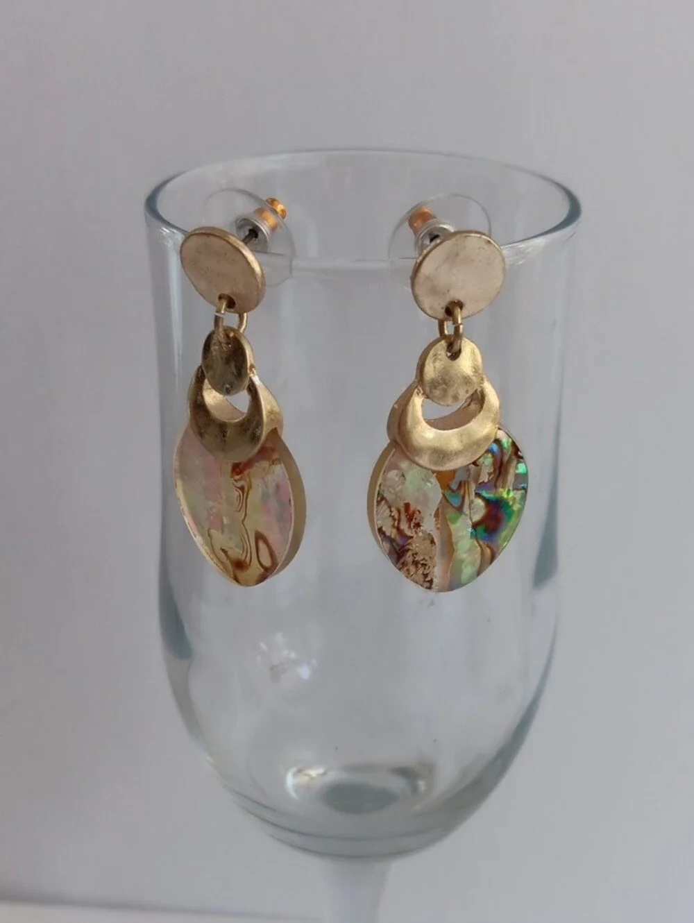 lonna & lilly Boho Gold Tone Iridescent Abalone Shell Disc Drop Earrings NWT